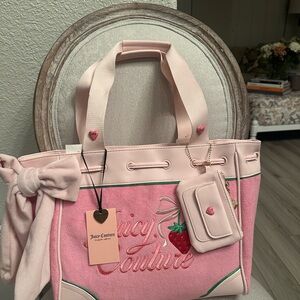 Juicy Couture Pink Embroidered Strawberry Tote with Pouch